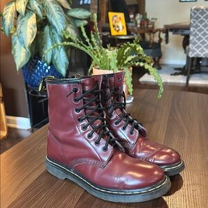 Dr. Martens 1460 Smooth Leather Lace Up Boots - Cherry Red Color